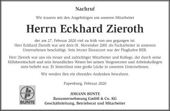 Traueranzeige von Eckhard Zieroth von Märkische Oderzeitung