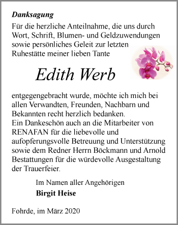 Traueranzeige von Edith Werb von Märkische Oderzeitung