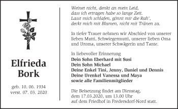 Traueranzeige von Elfrieda Bork von Märkische Oderzeitung