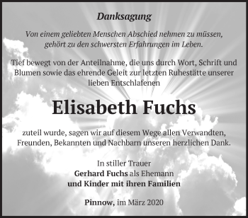 Traueranzeige von Elisabeth Fuchs von Märkische Oderzeitung