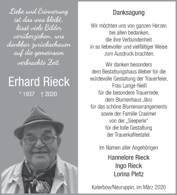 Traueranzeige von Erhard Rieck von Märkische Oderzeitung