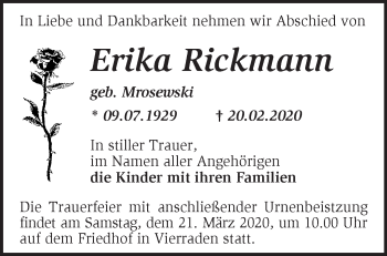 Traueranzeige von Erika Rickmann von Märkische Oderzeitung