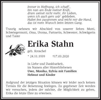 Traueranzeige von Erika Stahn von Märkische Oderzeitung