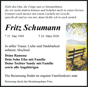 Traueranzeige von Fritz Schumann von Märkische Oderzeitung