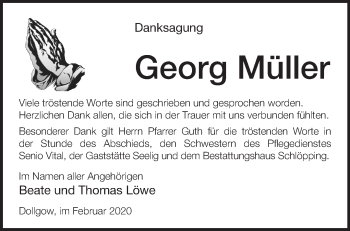 Traueranzeige von Georg Müller von Märkische Oderzeitung