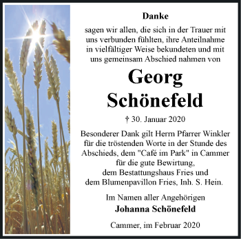 Traueranzeige von Georg Schönefeld von Märkische Oderzeitung