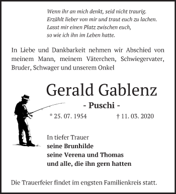 Traueranzeige von Gerald Gablenz von Märkische Oderzeitung