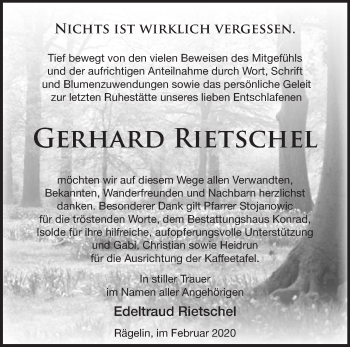 Traueranzeige von Gerhard Rietschel von Märkische Oderzeitung