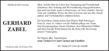 Traueranzeige von Gerhard Zabel von Märkische Oderzeitung