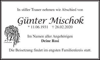 Traueranzeige von Günter Mischok von Märkische Oderzeitung