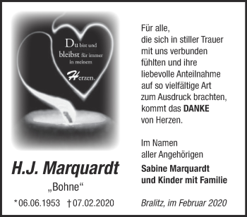 Traueranzeige von H.J. Marquardt von Märkische Oderzeitung