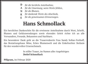 Traueranzeige von Hans Schmollack von Märkische Oderzeitung