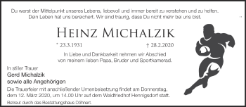 Traueranzeige von Heinz Michalzik von Märkische Oderzeitung