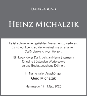 Traueranzeige von Heinz Michalzik von Märkische Oderzeitung