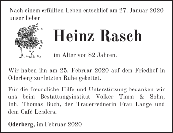 Traueranzeige von Heinz Rasch von Märkische Oderzeitung