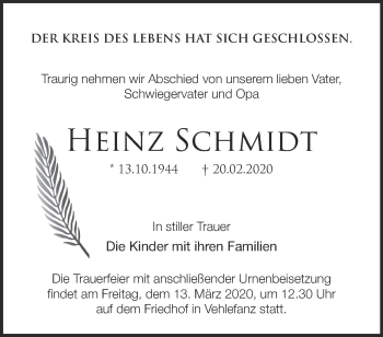 Traueranzeige von Heinz Schmidt von Märkische Oderzeitung