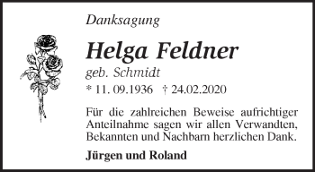 Traueranzeige von Helga Feldner von Märkische Oderzeitung