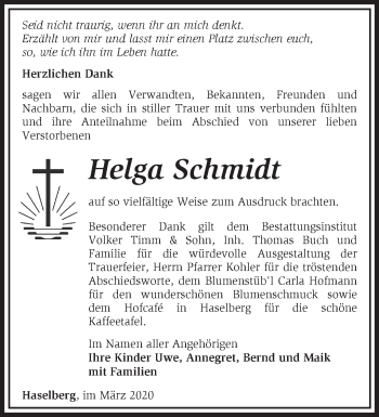 Traueranzeige von Helga Schmidt von Märkische Oderzeitung