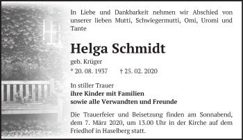 Traueranzeige von Helga Schmidt von Märkische Oderzeitung