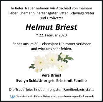 Traueranzeige von Helmut Briest von Märkische Oderzeitung