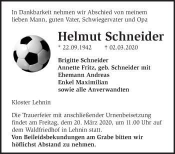 Traueranzeige von Helmut Schneider von Märkische Oderzeitung