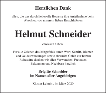 Traueranzeige von Helmut Schneider von Märkische Oderzeitung