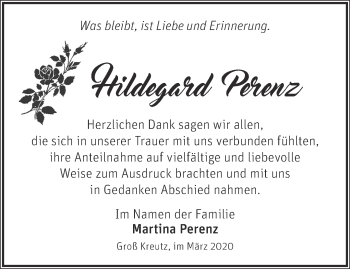 Traueranzeige von Hildegard Perenz von Märkische Oderzeitung