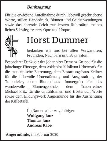 Traueranzeige von Horst Dummer von Märkische Oderzeitung