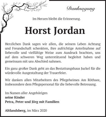 Traueranzeige von Horst Jordan von Märkische Oderzeitung