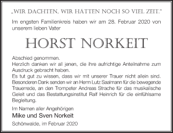 Traueranzeige von Horst Norkeit von Märkische Oderzeitung