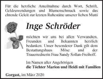 Traueranzeige von Inge Schröder von Märkische Oderzeitung