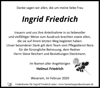 Traueranzeige von Ingrid Friedrich von Märkische Oderzeitung