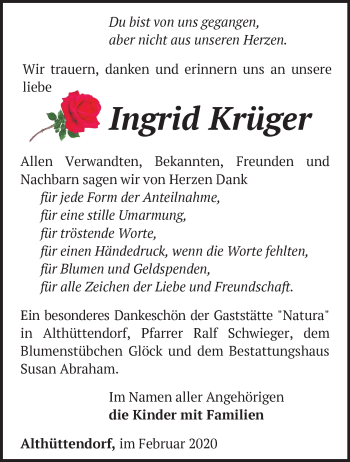 Traueranzeige von Ingrid Krüger von Märkische Oderzeitung