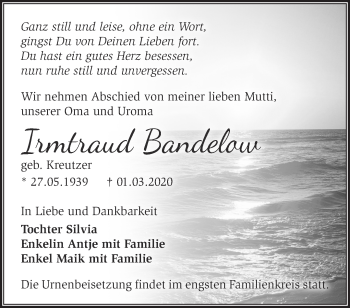 Traueranzeige von Irmtraud Bandelow von Märkische Oderzeitung