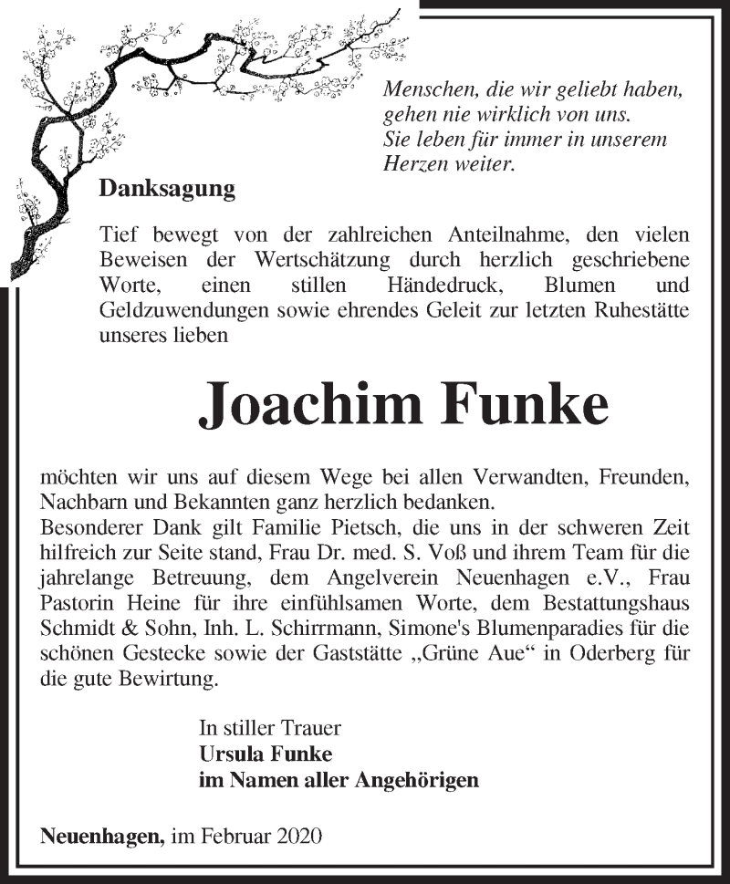 Traueranzeige für Joachim Funke vom 15.03.2020 aus Märkische Oderzeitung