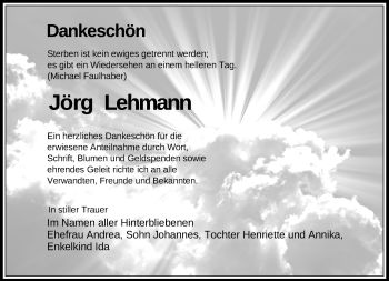 Traueranzeige von Jörg Lehmann von Märkische Oderzeitung