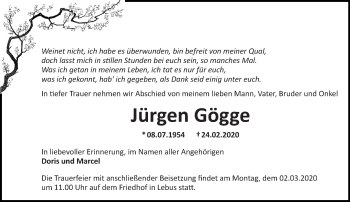 Traueranzeige von Jürgen Gögge von Märkische Oderzeitung
