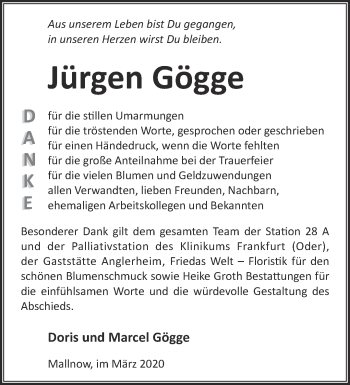 Traueranzeige von Jürgen Gögge von Märkische Oderzeitung