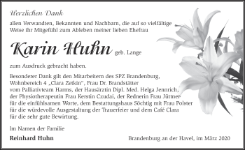 Traueranzeige von Karin Huhn von Märkische Oderzeitung