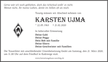 Traueranzeige von Karsten Ujma von Märkische Oderzeitung