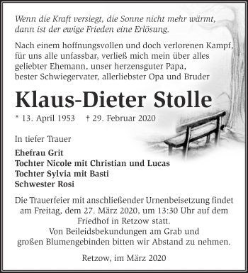 Traueranzeige von Klaus-Dieter Stolle von Märkische Oderzeitung