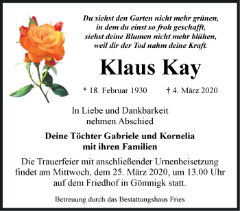 Traueranzeige von Klaus Kay von Märkische Oderzeitung