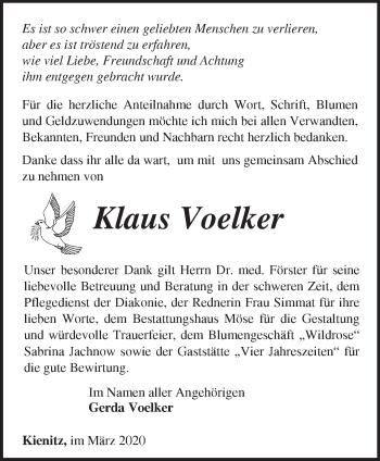 Traueranzeige von Klaus Voelker von Märkische Oderzeitung