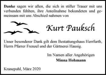 Traueranzeige von Kurt Pauksch von Märkische Oderzeitung