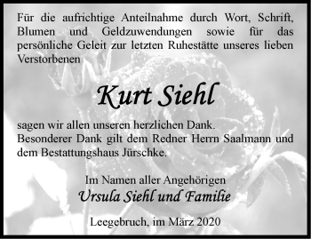 Traueranzeige von Kurt Siehl von Märkische Oderzeitung