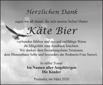 Traueranzeige von Käte Bier von Märkische Oderzeitung