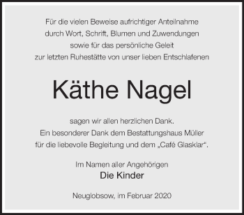 Traueranzeige von Käthe Nagel von Märkische Oderzeitung