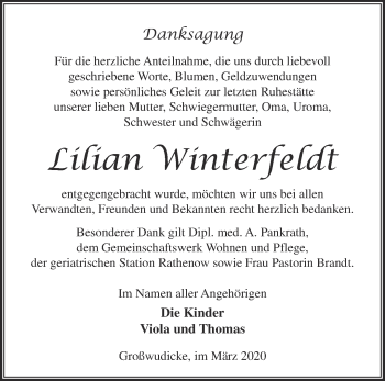 Traueranzeige von Lilian Winterfeldt von Märkische Oderzeitung