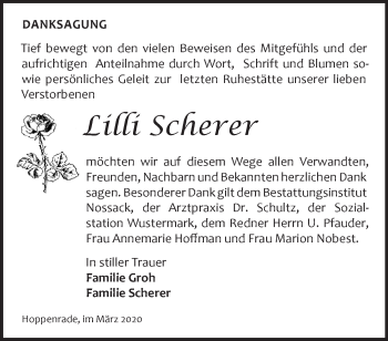 Traueranzeige von Lilli Scherer von Märkische Oderzeitung