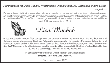 Traueranzeige von Lisa Machel von Märkische Oderzeitung